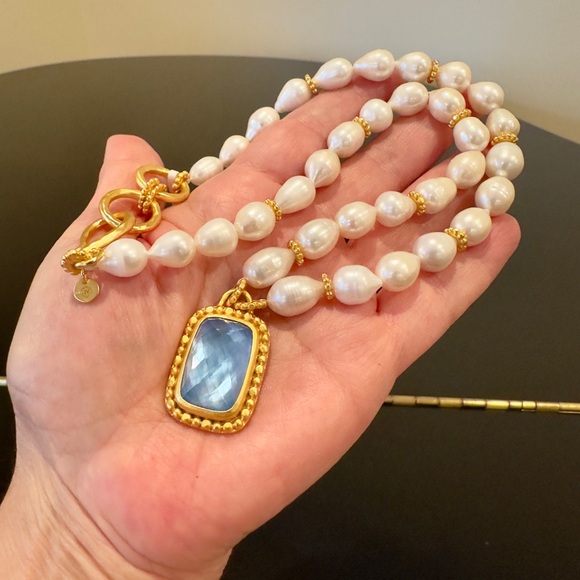 NWT Luxury Summer Authentic Julie Vos Pearl Iridescent Chalcedony Blue Necklace - Picture 10 of 17